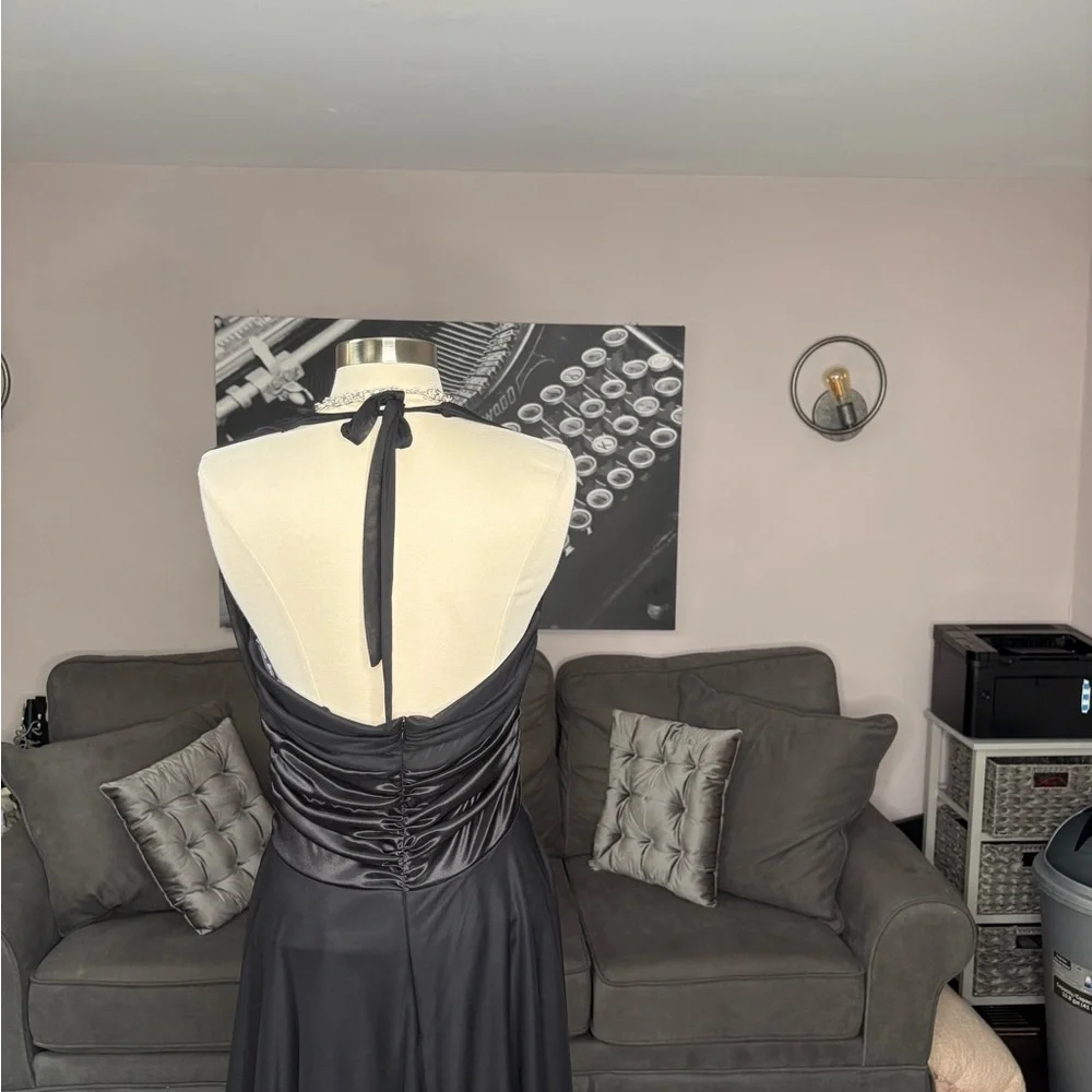 Black Chiffon Backless Cocktail Dress Wedding Guest Formal Evening Party Size L